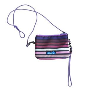 KAVU Wally Wallet Crossbody Pouch Bag Purple Striped Canvas Rope Strap 9221-1473